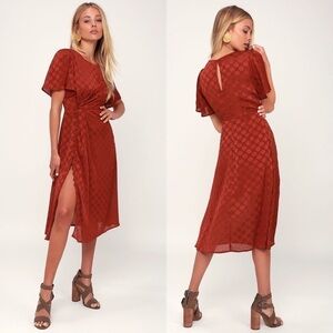 ASTR Ebony Rust Red Polka Dot Midi Dress LIKE NEW!!